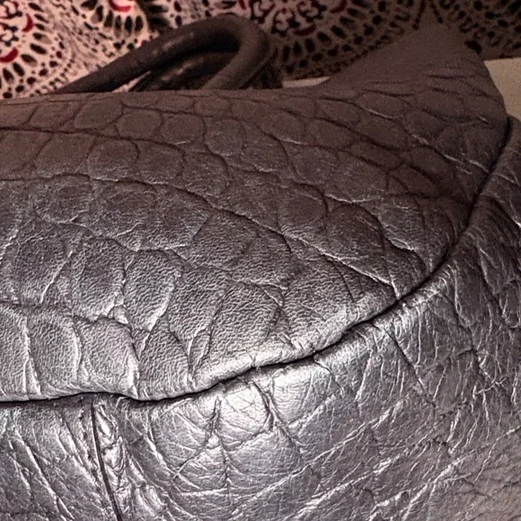 Furla Black Croc Embossed Leather Tote Bag Large Shoulder Bag Made in Italy EUC